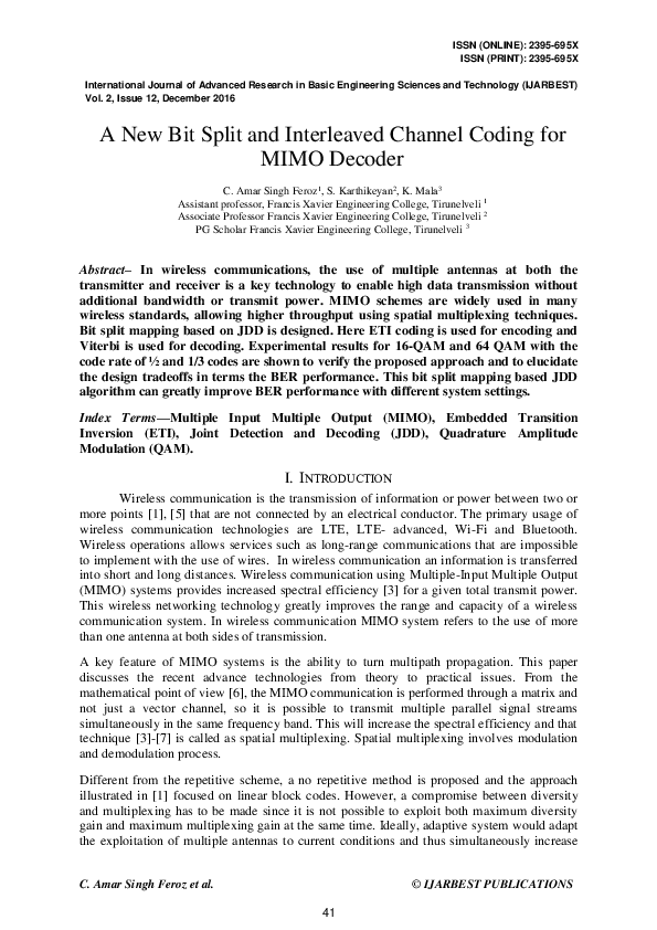 (PDF) A New Bit Split and Interleaved Channel Coding for MIMO Decoder