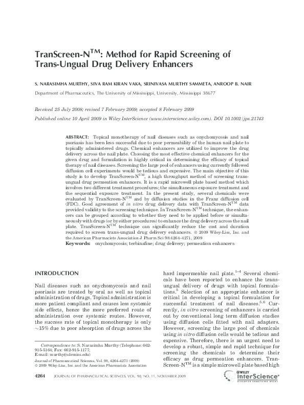 (PDF) TranScreen‐N : Method for rapid screening of trans‐ungual drug ...