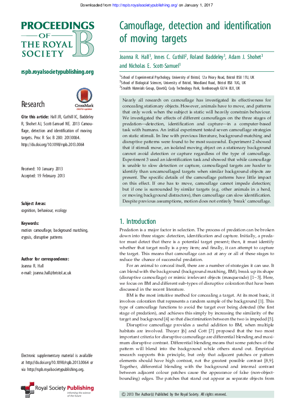 (PDF) Camouflage, detection and identification of moving targets