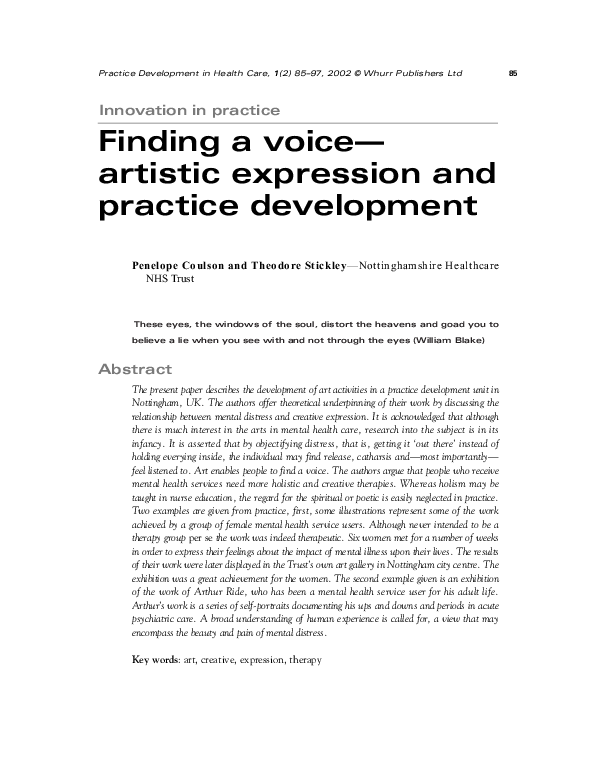(PDF) Finding a voice—artistic expression and practice development