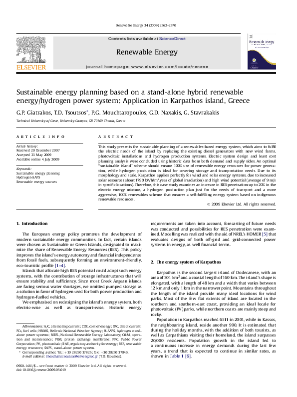 (PDF) Sustainable energy planning based on a stand-alone hybrid ...