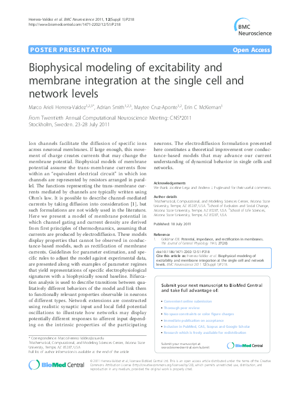 (PDF) Biophysical modeling of excitability and membrane integration at ...