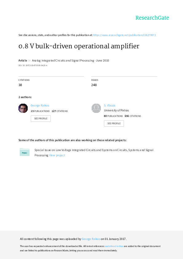 0.8 V bulk-driven operational amplifier