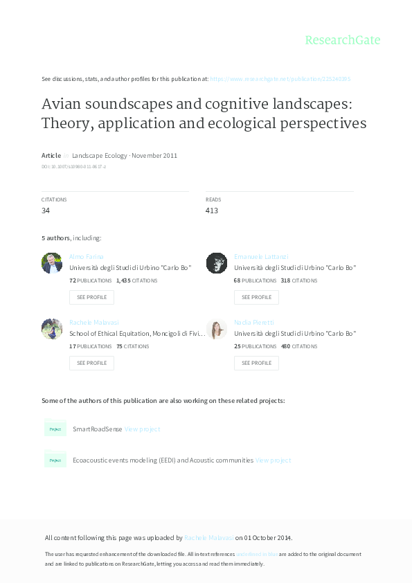 (PDF) Avian soundscapes and cognitive landscapes: theory, application ...