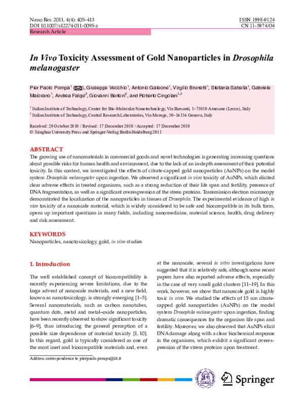 (PDF) In Vivo toxicity assessment of gold nanoparticles in Drosophila ...