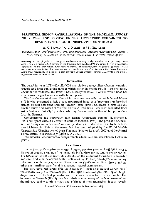 (PDF) Periosteal benign osteoblastoma of the mandible. Reportof a case ...
