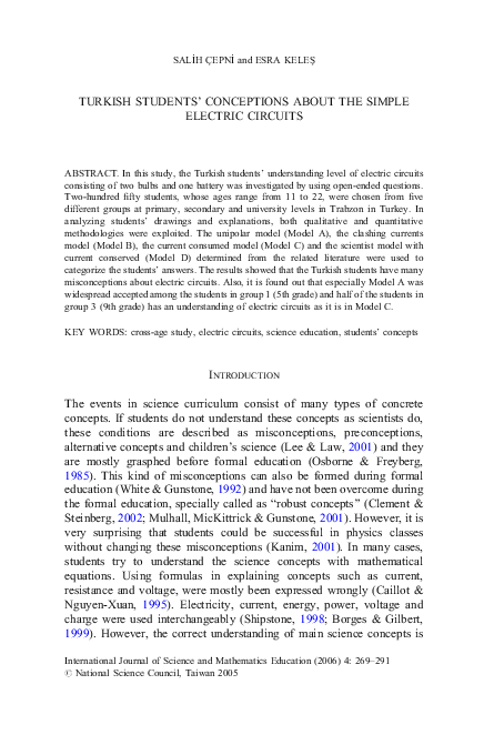(PDF) Turkish Students' Conceptions About the Simple Electric Circuits