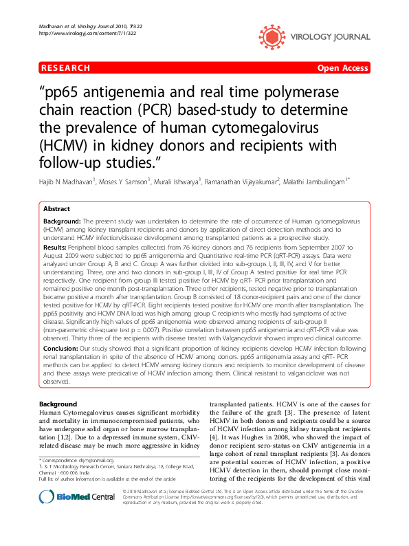 (PDF) pp65 antigenemia and real time polymerase chain reaction (PCR ...