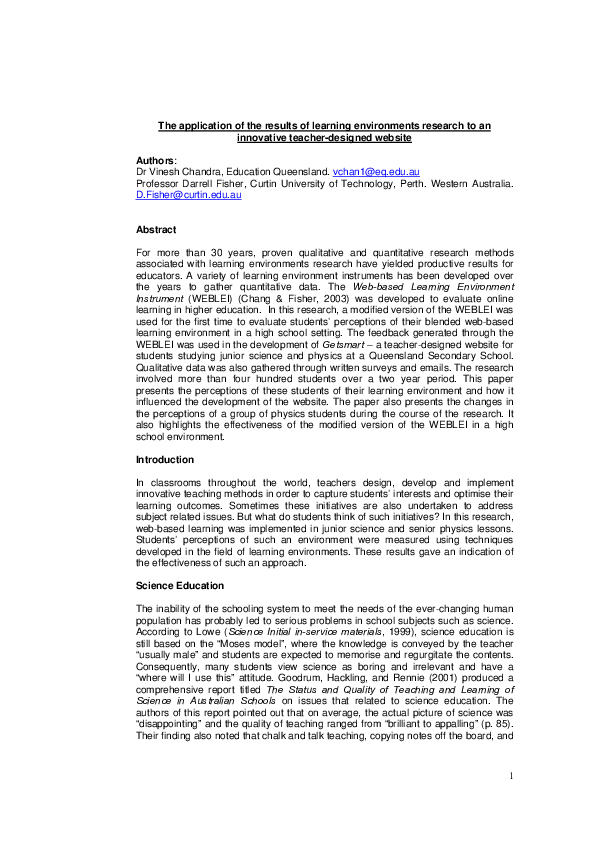 (PDF) The application of the results of learning environments research ...