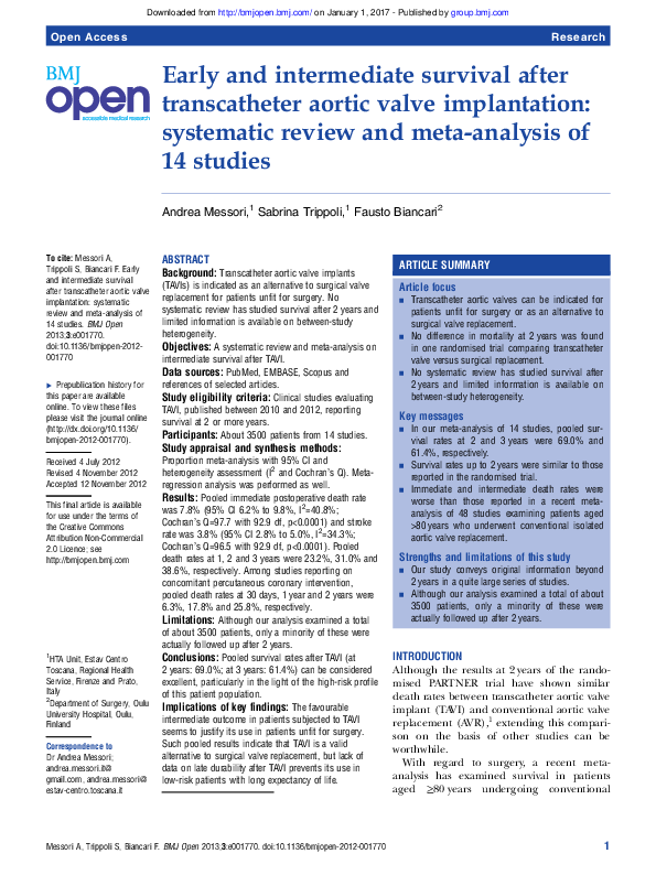 (PDF) Early and intermediate survival after transcatheter aortic valve ...