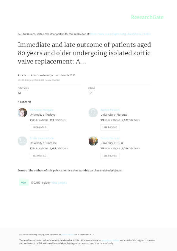 (PDF) Immediate and late outcome of patients aged 80 years and older ...