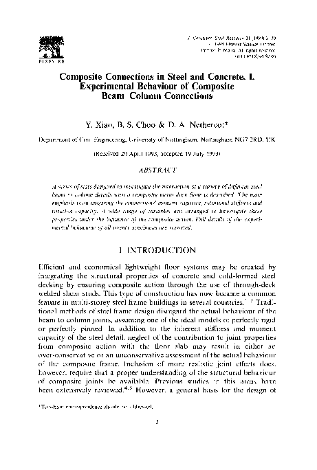 (PDF) Composite connections in steel and concrete. I. Experimental ...
