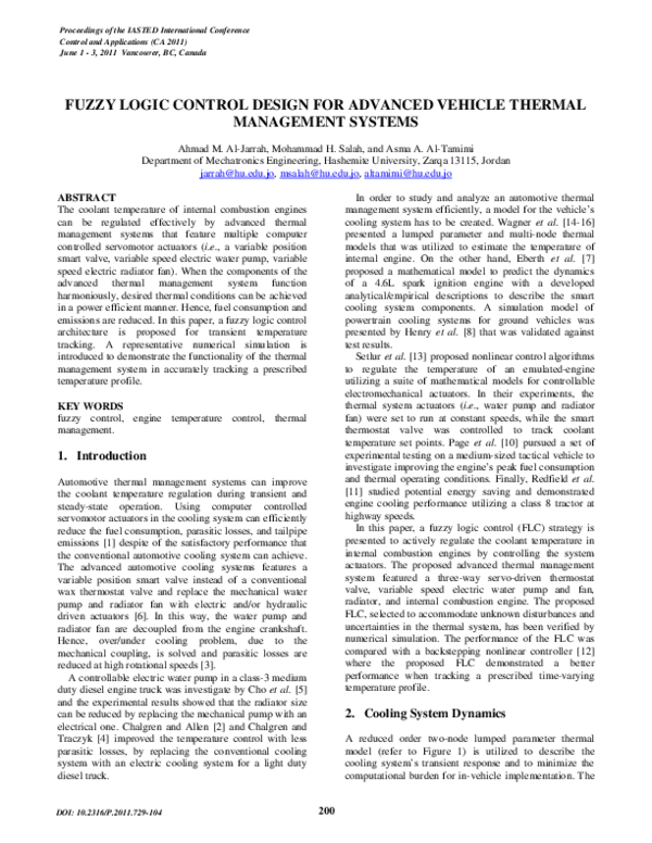(PDF) Fuzzy Logic Control Design for Advanced Vehicle Thermal ...