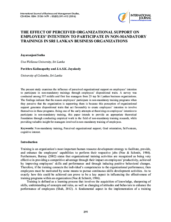 (PDF) THE EFFECT OF PERCEIVED ORGANIZATIONAL SUPPORT ON EMPLOYEES ...