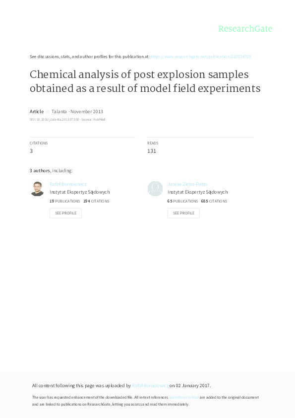 (PDF) Chemical analysis of post explosion samples obtained as a result ...