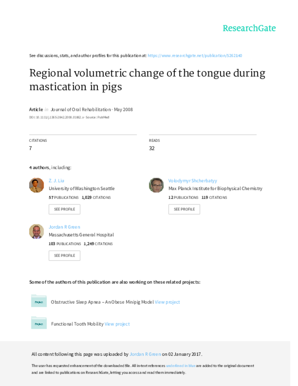 (PDF) Regional volumetric change of the tongue during mastication in