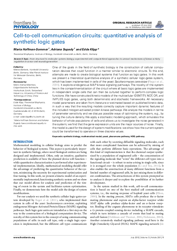 (PDF) CelltoCell Communication Circuits Quantitative Analysis of Synthetic Logic Gates Edda