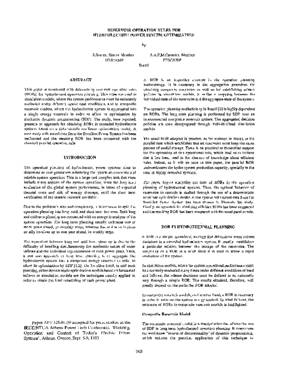 (PDF) Reservoir operation rules for hydroelectric power system optimization
