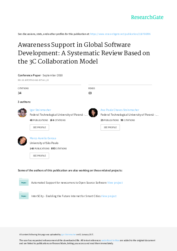 (PDF) Awareness support in global software development: a systematic ...