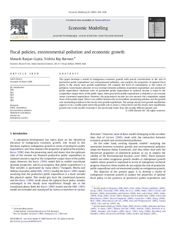 (PDF) Fiscal policies, environmental pollution and economic growth