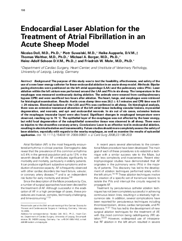 (PDF) Endocardial Laser Ablation for the Treatment of Atrial Fibrillation in an Acute Sheep
