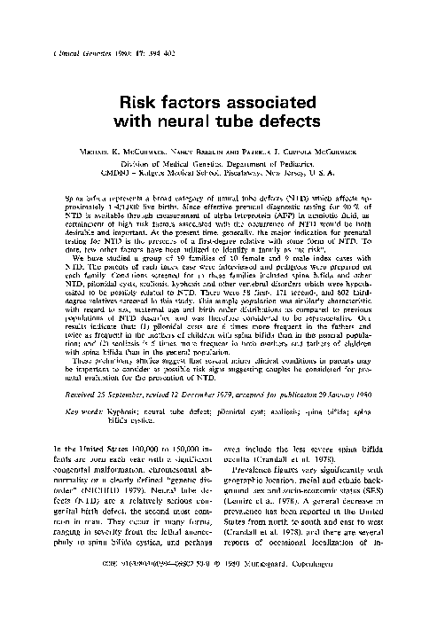 (PDF) Risk factors associated with neural tube defects