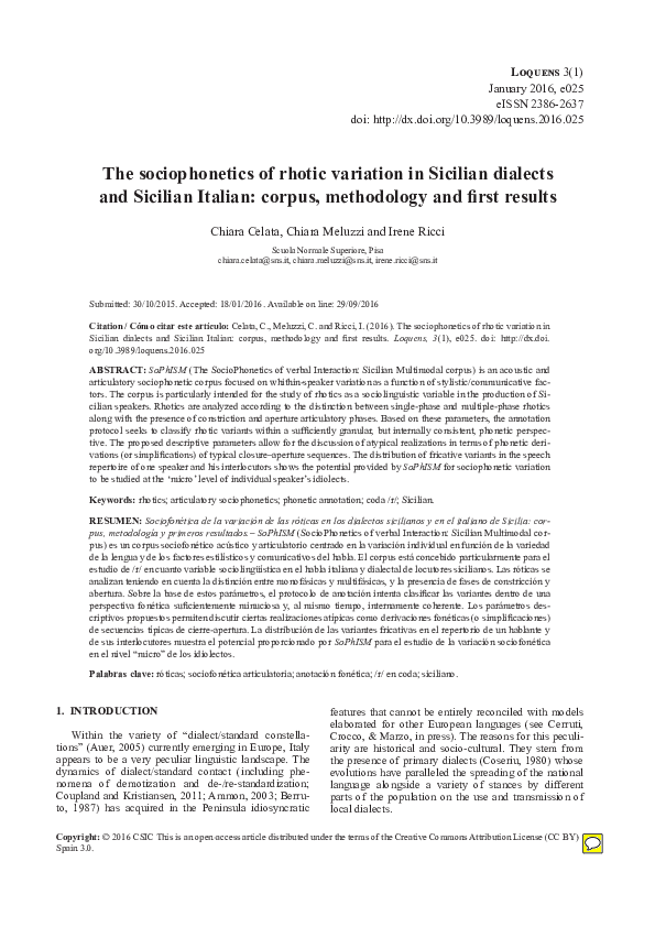 (PDF) The sociophonetics of rhotic variation in Sicilian dialects and ...
