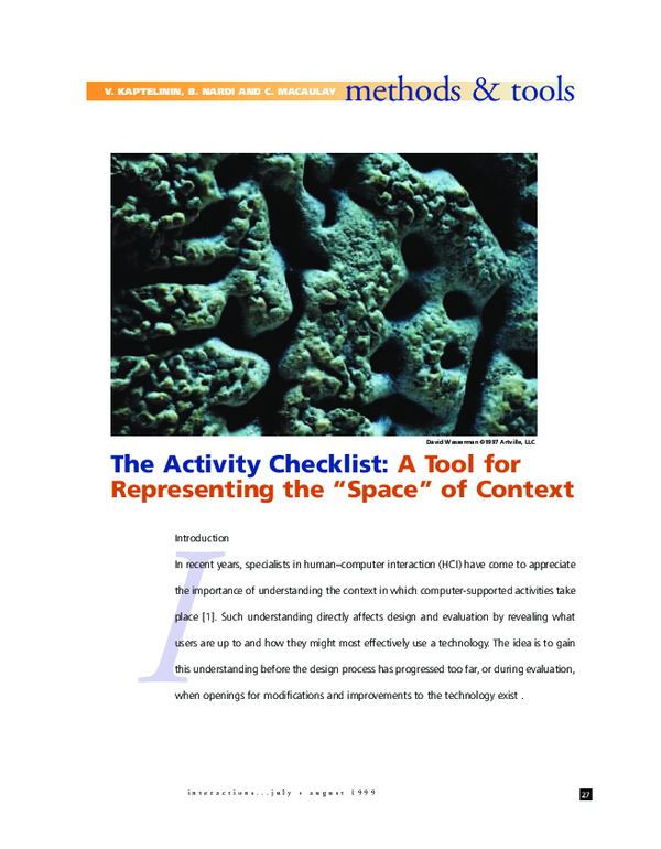 (PDF) Methods & tools: The activity checklist: a tool for representing ...