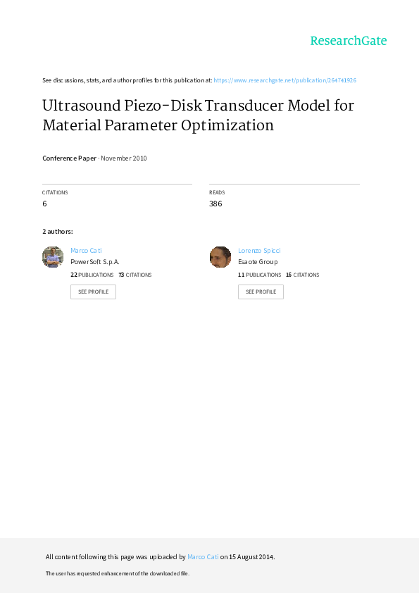 (PDF) Ultrasound Piezo-Disk Transducer Model for Material Parameter ...