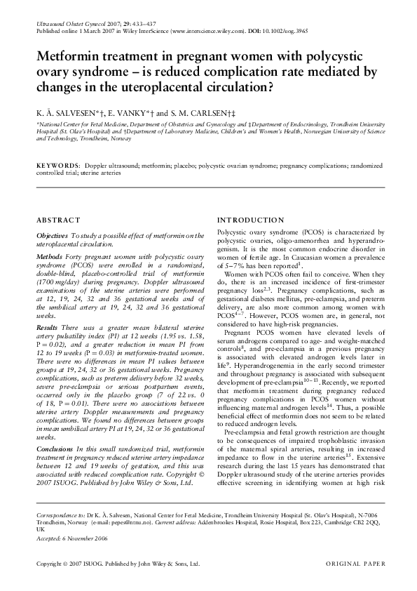 (PDF) Metformin treatment in pregnant women with polycystic ovary ...