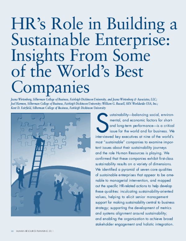 (PDF) HR's Role in Building a Sustainable Enterprise: Insights from ...