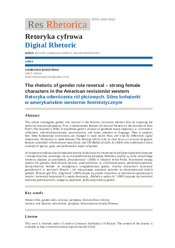 (PDF) The rhetoric of gender role reversal – strong female characters ...