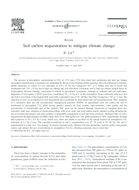 (PDF) Soil carbon sequestration to mitigate climate change
