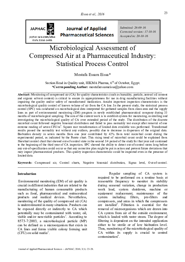 (PDF) Microbiological Assessment of Compressed Air at a Pharmaceutical