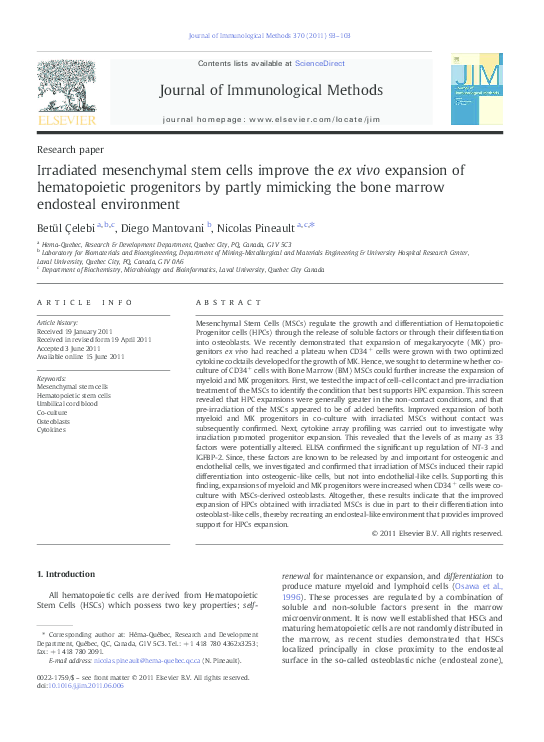(PDF) Irradiated mesenchymal stem cells improve the ex vivo expansion ...