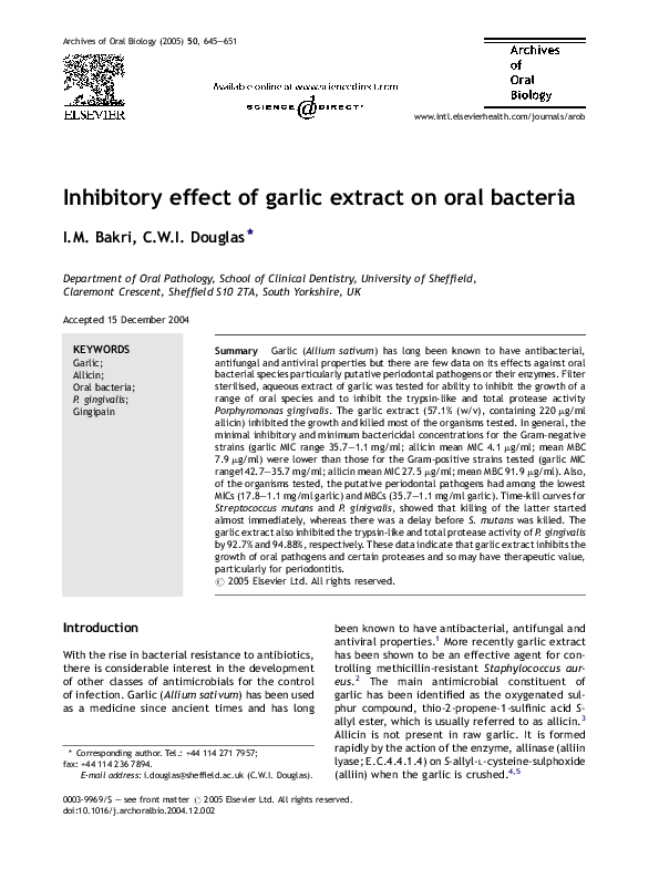 (PDF) Inhibitory effect of garlic extract on oral bacteria Khattak