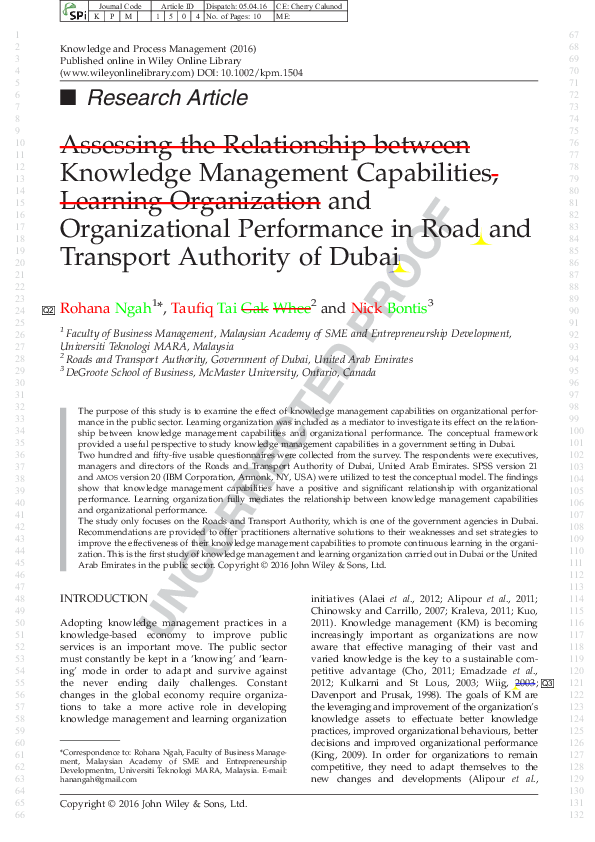 (PDF) Assessing the Relationship between Knowledge Management ...