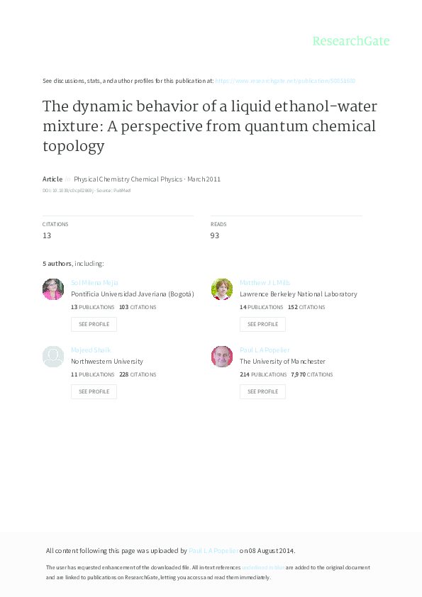 (PDF) The dynamic behavior of a liquid ethanol water mixture: a ...
