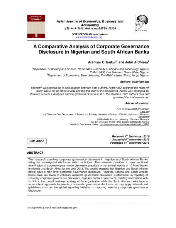 (PDF) A Comparative Analysis of Corporate Governance Disclosure in ...
