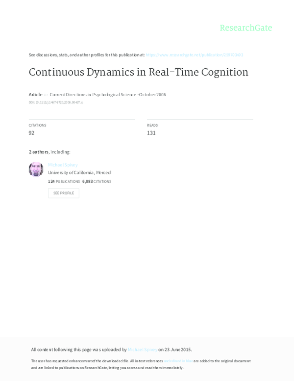 (PDF) Continuous Dynamics In Real-Time Cognition
