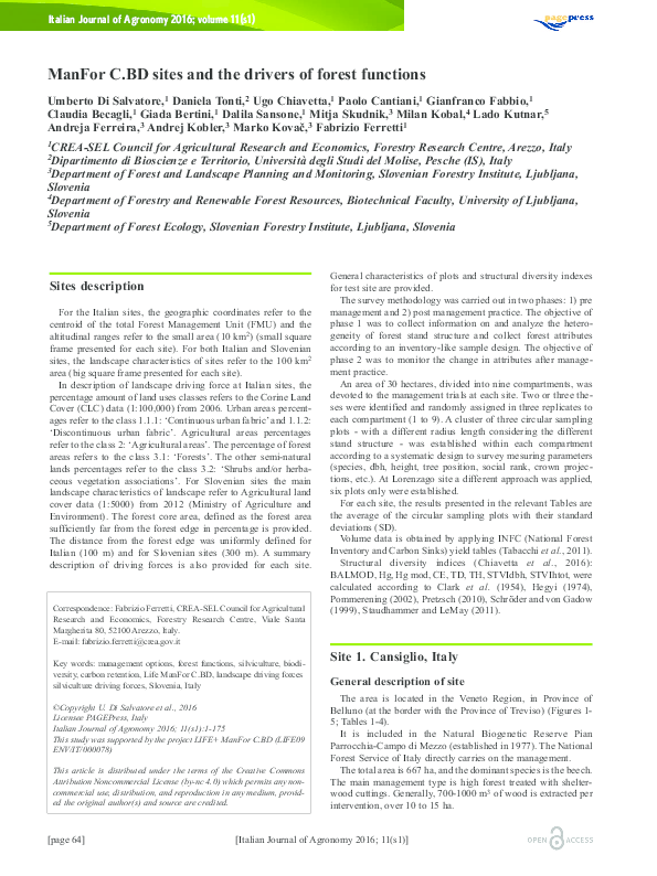 (PDF) ManFor C.BD sites and the drivers of forest functions