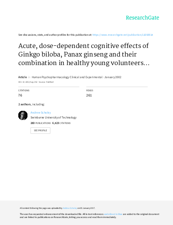 (PDF) Acute, DoseDependent Cognitive Effects of Ginkgo Biloba, Panax