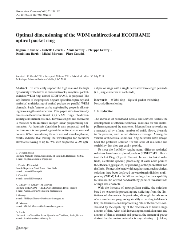 (PDF) Optimal dimensioning of the WDM unidirectional ECOFRAME optical ...
