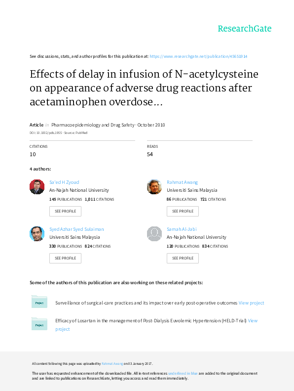 (PDF) Effects of delay in infusion of N‐acetylcysteine on appearance of