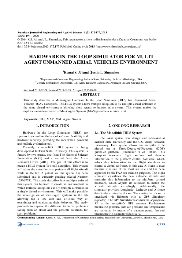 (PDF) Hardware in the Loop Simulator for Multi Agent Unmanned Aerial Vehicles Environment