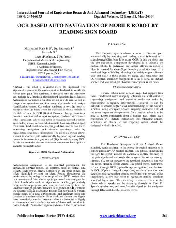 (PDF) OCR BASED AUTO NAVIGATION OF MOBILE ROBOT BY READING SIGN BOARD