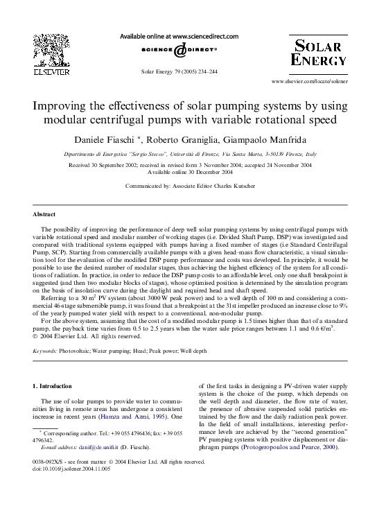 (PDF) Improving the effectiveness of solar pumping systems by using ...