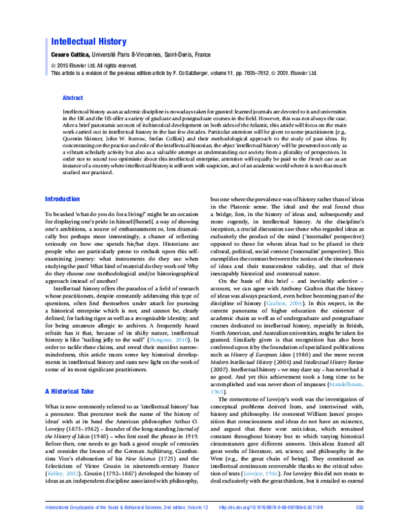 (PDF) ‘Intellectual History’, in International Encyclopedia of the ...