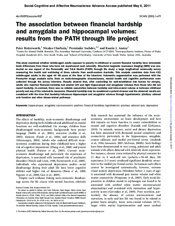 (PDF) The association between financial hardship and amygdala and ...