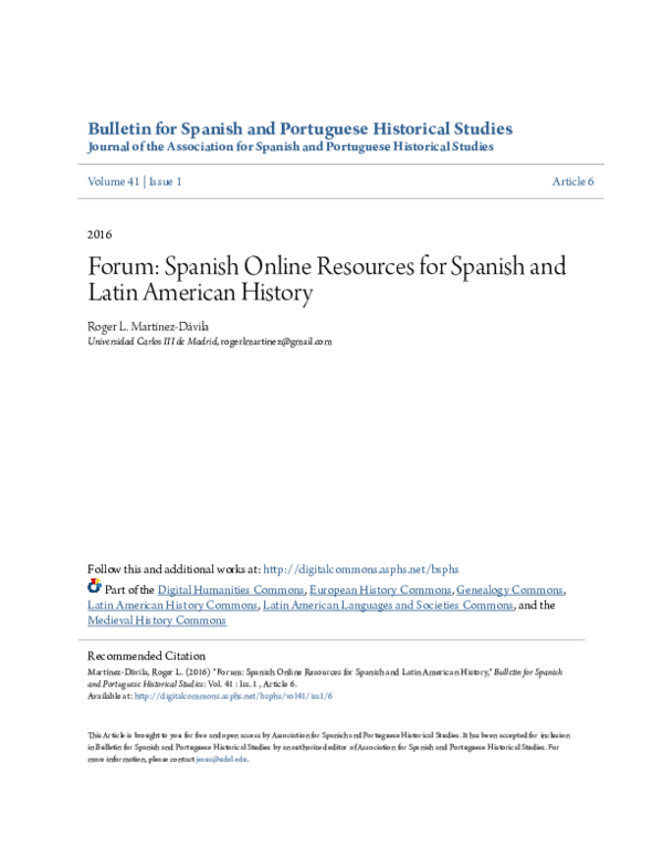 (PDF) Spanish Online Resources for Spanish and Latin American History